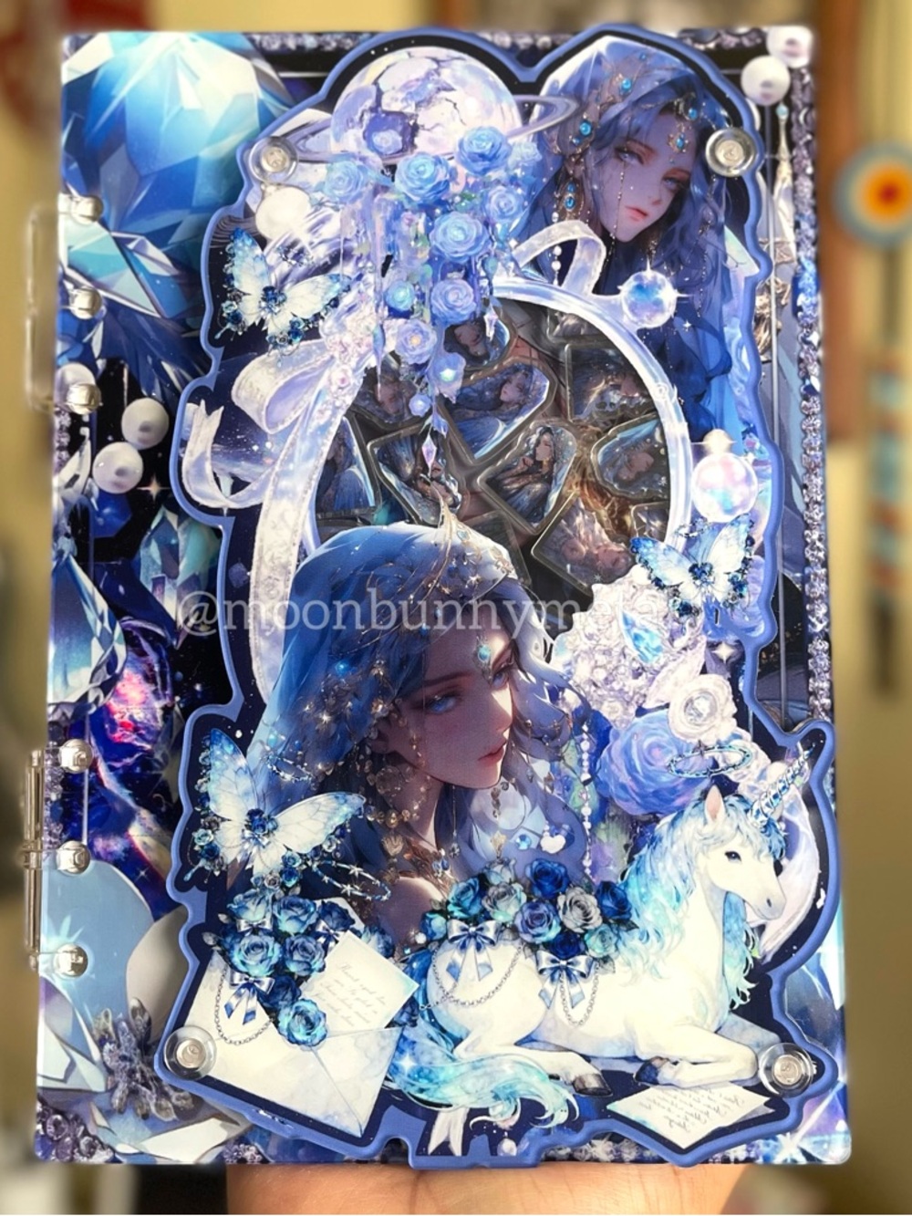 NEW Acrylic Binder Notebook Journal Unicorn Goth Princess Diary A5 Shaker blue
